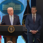 President Donald Trump speaks with reporters in the James Brady Press Briefing Room at the White House